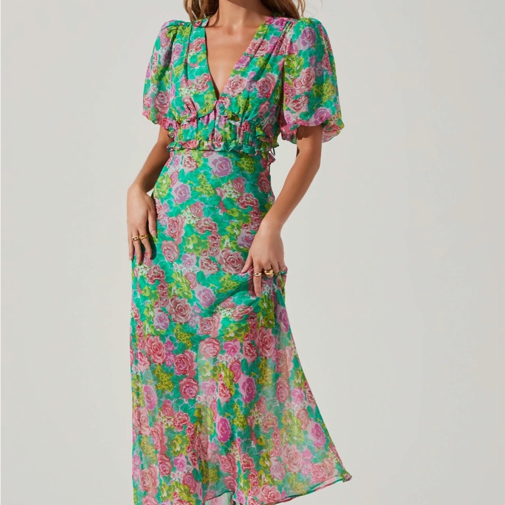 Astr Floral Maxi Dress - Green and Pink